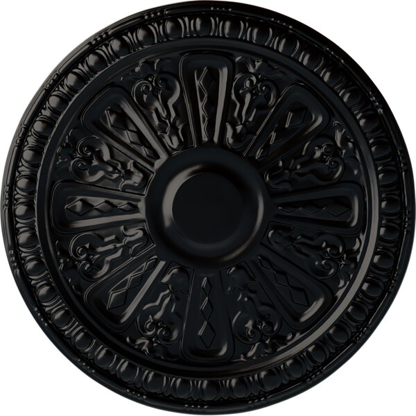 Ekena Millwork Raymond Ceiling Medallion (Fits Canopies up to 5 3/8"), Hand-Painted Jet Black, 18"OD x 1 1/4"P CM18RA2BLF - main